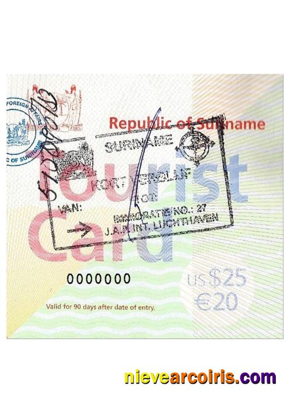 SURINAME tourist card